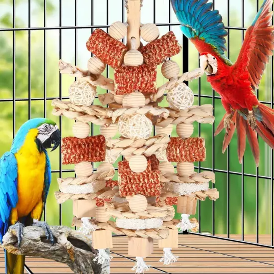 Bird Toys, Parrot Toys for Large Birds,Natural Corn cob and Loofah Natural 