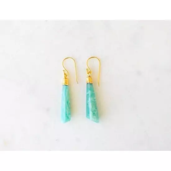 Amazonite Gemstone Geometric Drop Gold Dangle Earrings Gift For Her Turquoise