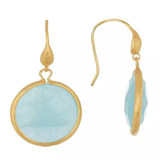 Rivka Friedman Blue Quartzite Earrings 18K Gold Satin Finish $139 Caribbean Blue