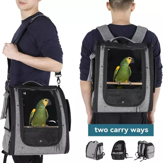 Petsfit Bird Carrier Medium Size with Stainless Steel Bowl, Parrot Backpack 