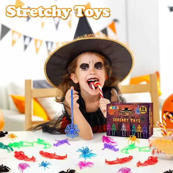 58PCS Halloween Party Favors Stretchy Toys Treats Skeleton Spider... 