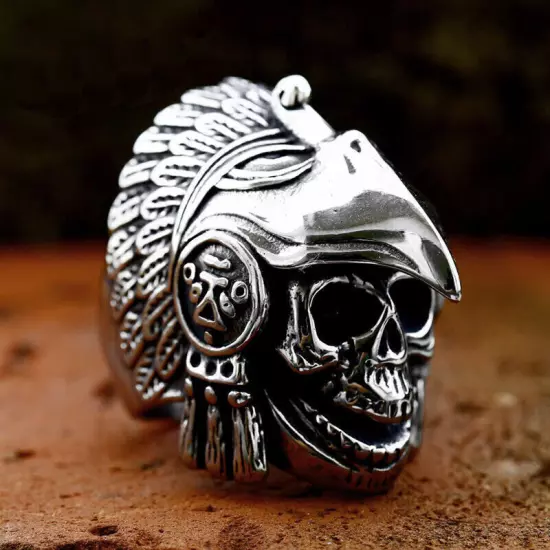 Indian Eagle Beak Helmet Skull Ring Stainless Steel Gothic Biker Skull Punk Ring