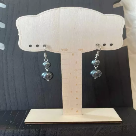 Navy Blue Faux Pearl Style Dangle Earrings for Pierced Ears