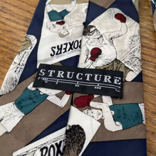 Structure Mens Tie Boxing Graphic Silk Classic Designer Vintage One Size