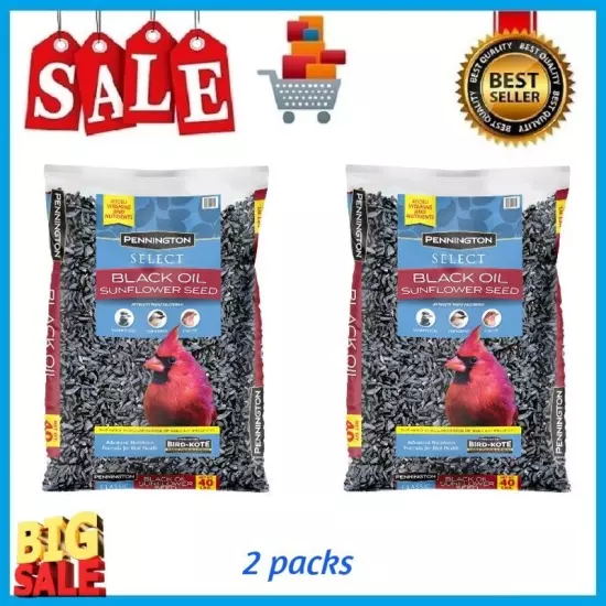 2 Pack Pennington Select Black Oil Sunflower Seed Dry Wild Bird Feed, 40 lb.Bag