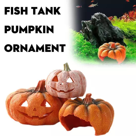 Pumpkin Shaped Fish Hideout House Tank Decor Aquarium Tank Decoration^ Fish Y8K2