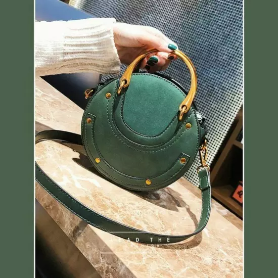 Circular Scrub Women Leather Bags Retro Small Round Lady Shoulder Bags Handbag 