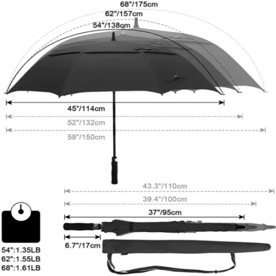 G4Free 54/62/68 Inch Automatic Open Golf Umbrella Extra Large Oversize Double Ca