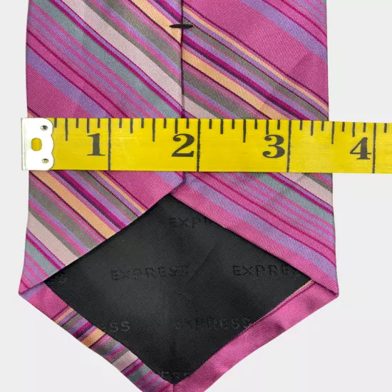 Express Pink Red Striped Regimental Repp Silk Tie Men's 3.5" x 57"