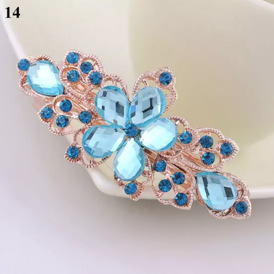 Women's Crystal Rhinestone Flower Hair Barrette Clips Grips Hairpin Jewelry