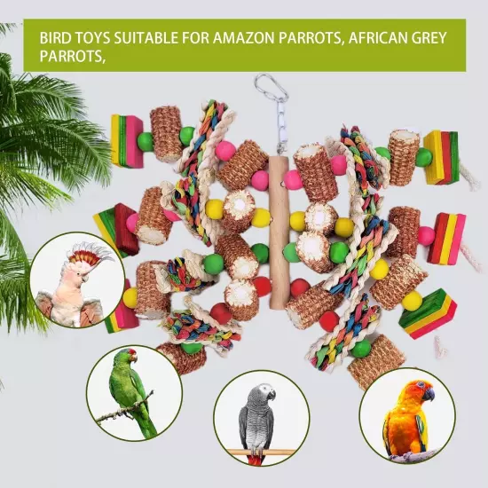 Bird Toys, Parrot Toys Made of Natural Multi-Colored Wooden... 