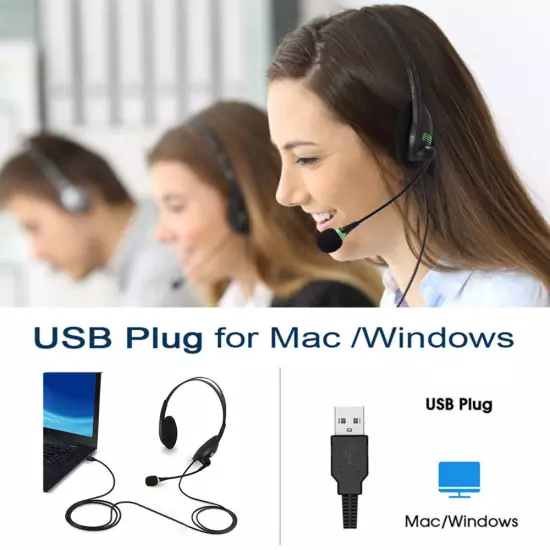 USB Headset with Microphone Computer Headphones for Laptop PC Call Center Work