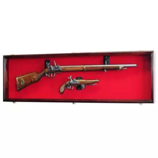 Gun Display Case Cabinet Rifle Cherry Solid Wood Musket Shotgun Lock US Rack 54"