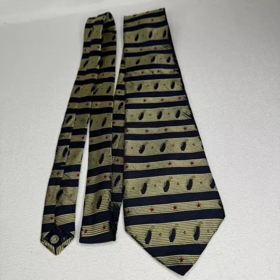 Tommy Hilfiger USA Silk Tie Gold Navy Blue Golf Bag Club Stripes Necktie Vintage