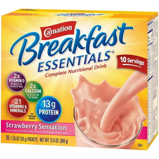 Carnation Breakfast Essentials Nutritional Drink Mix, Strawberry Sensation 10ct.