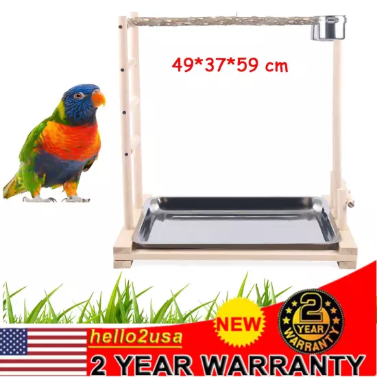 49*37*59cm Wood Bird Tree Stand Large Parrot Perch Playstand w/Steel Tray 2*Bowl