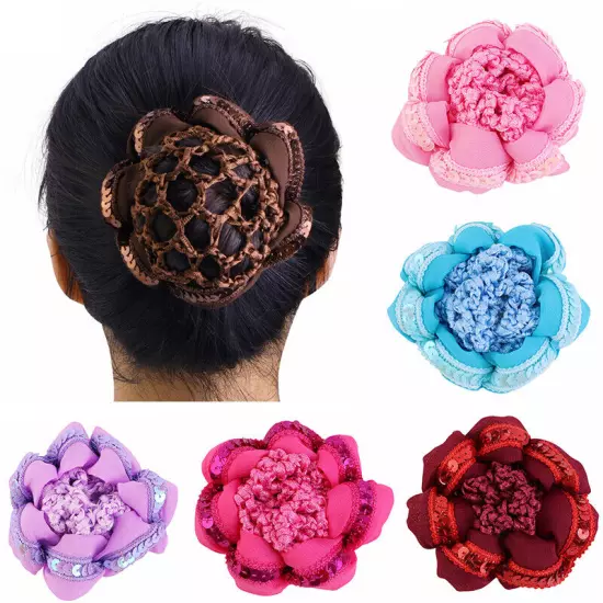 Ballet Dance Skating Hairnet Elastic Bun Cover Snood Sequined Crochet Hair Net *