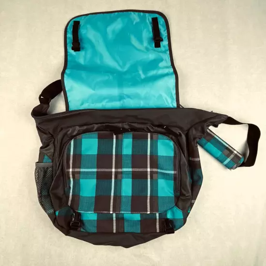 JANSPORT Blue Plaid Laptop Messenger Bag Shoulder Strap School