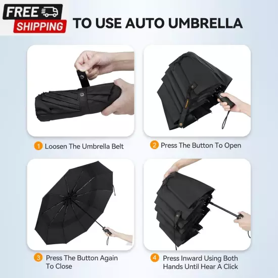 Windproof Umbrella for Rain, Large Travel Folding Umbrella, Strong Compact Umbre