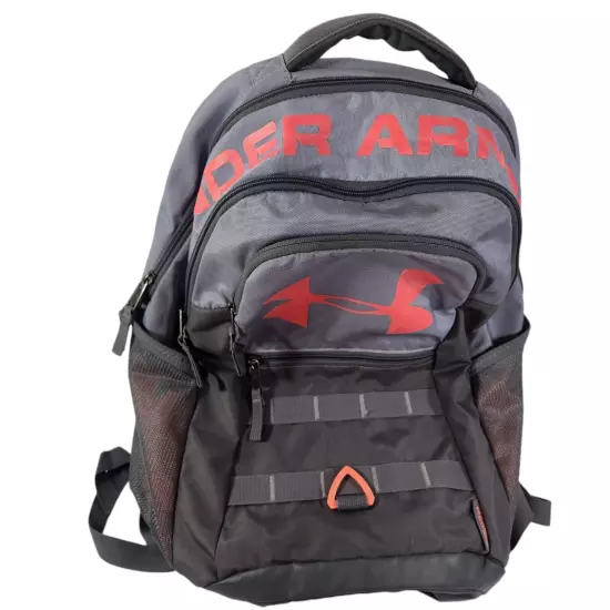 Under Armour Storm Backpack Big Logo Spellout School Travel Bag Gray Orange