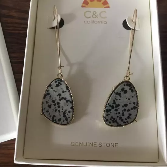 Genuine Stone Drop Dangle Hook Earrings Dalmatian Jasper C&C California