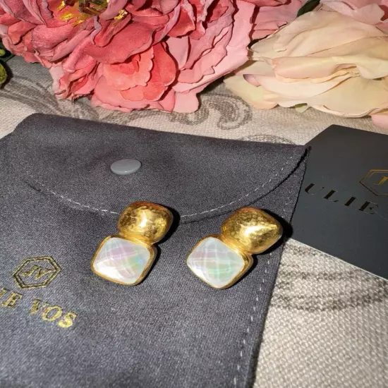 NEW Julie Vos Iridescent Clear Crystal 24k Gold Plated Stud Earrings NWOT