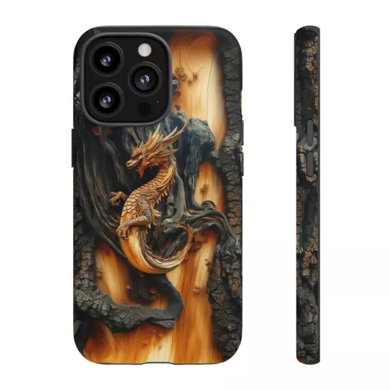 For iPhone, Samsung Galaxy, Pixel - Phone Case Cover - Carved Wood Dragon Print