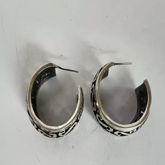 Vintage Stamped MMA Mexico 925 Sterling Silver Hoop Earrings