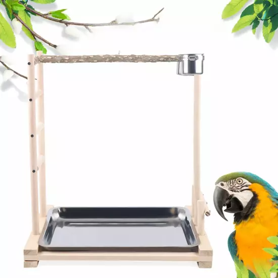 49*37*59cm Wood Bird Tree Stand Large Parrot Perch Playstand w/Steel Tray 2*Bowl