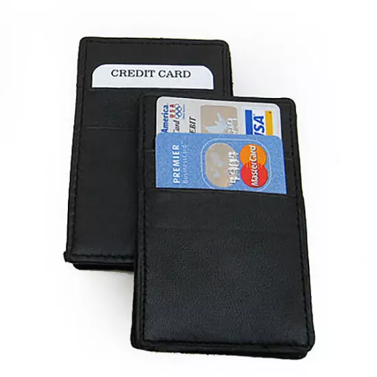 2X Black Genuine Leather Magic Wallet Ticket Credit Card Thin Holder 