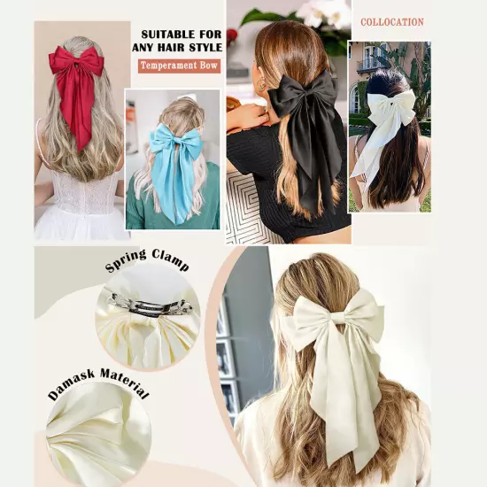 Women Big Bow Hair Clip Satin Ribbon Hairpin Two-layer Bow Long Ribbon Barrette⊱