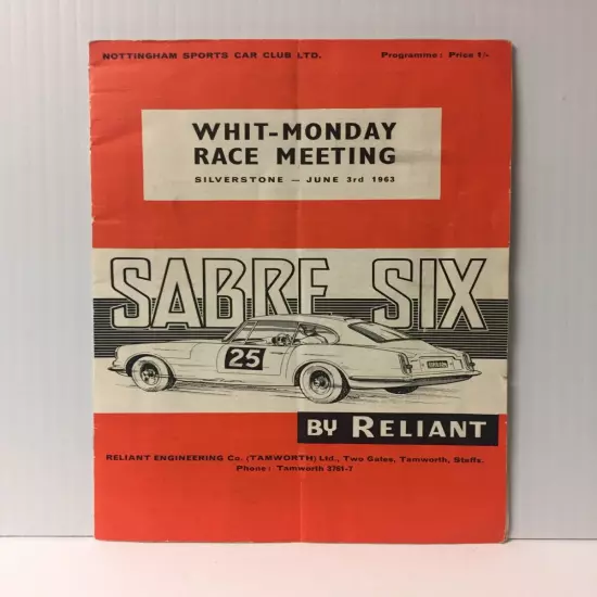 1963 Silverstone Nottingham Sports Car Club Program Sabre Six by Reliant Racing