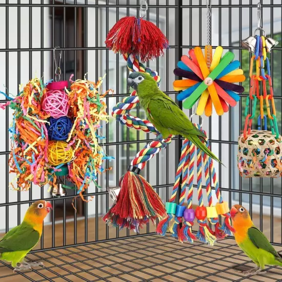 Bird Toys Rope Perch with Bell Colorful Chewing Shredding Foraging... 