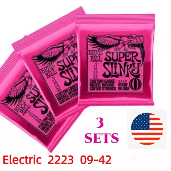 3 Sets Ernie Ball 2223 Super Slinky Nickel Wound Electric Guitar Strings 9-42