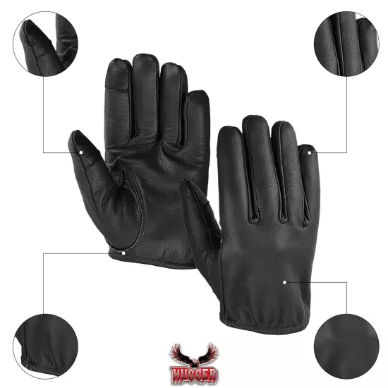 Men's Seamless Hand Back Water Resistant Leather Motorcycle, Police Patrol Glove