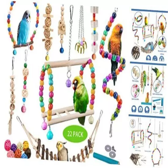 22 packs Bird Parakeet Cockatiel Toys,Parrot Swing Chewing Hanging Toy with 