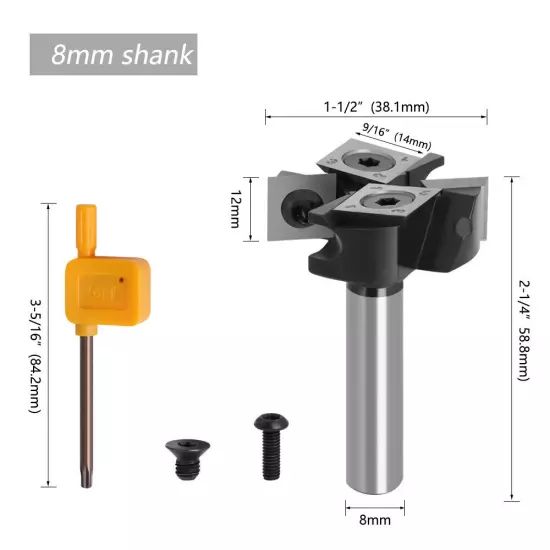 1/2" 12mm 8mm Slotting Spoilboard Surfacing Router Bit 4-Wing CNC Insert Cutter