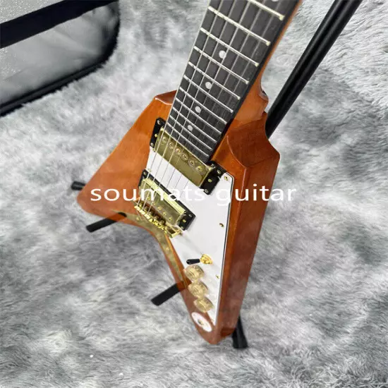 Natural Flying V Electric Guitar Accessories Mahogany Neck Gold Hardware