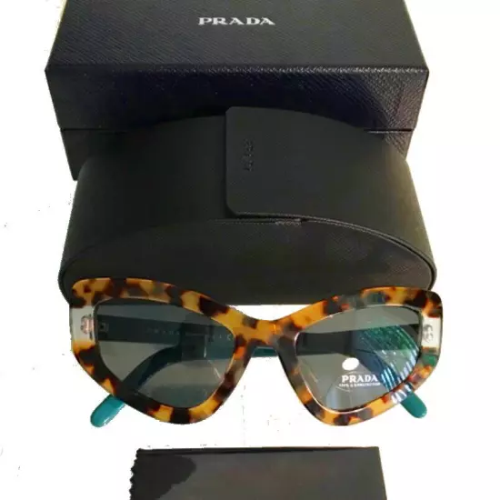 $352 Prada Catwalk Havana Sunglasses Brown + Blue 55-21-140 Made Italy NIB NWT