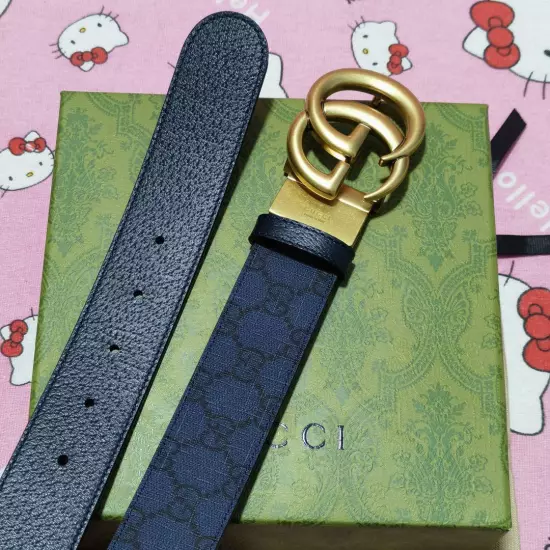 GUCCI GG Supreme Double G Buckle Leather Belt