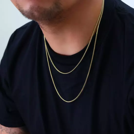 14K Yellow Gold 1.5mm-5mm Franco Square Box Chain Necklace Mens Womens 16"- 30"