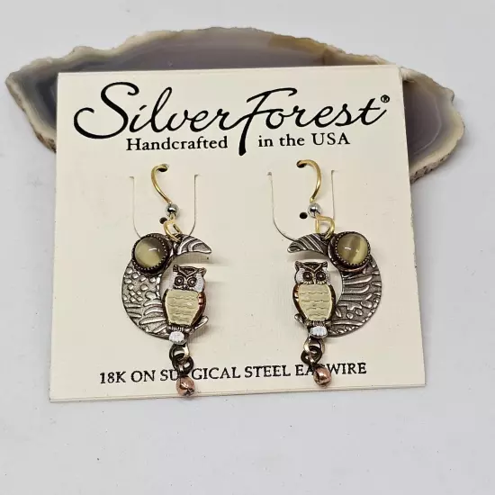 Silver Forest Silver Tone Owl Dangle Earrings 18k On Surgical Steel