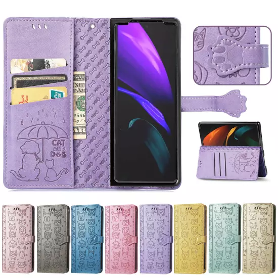 For samsung galaxy z fold 3/4/5/6 Cute PU Leather Flip Phone Case Kickstand NEW