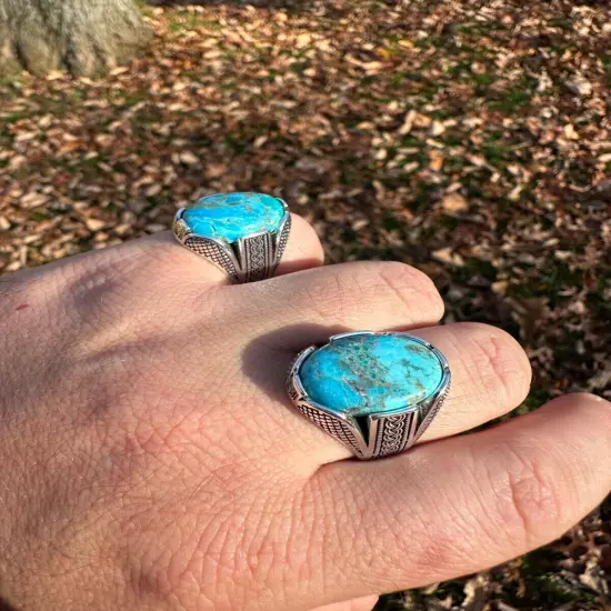 Mens Real Solid 925 Sterling Silver Blue Turquoise Natural Native Gemstone Ring