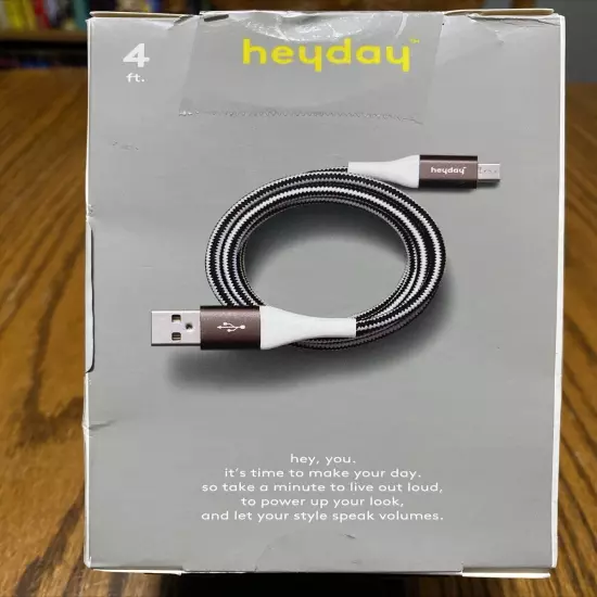 Heyday 4ft micro usb to usb-a braided charging cable - Black/White/Gunmetal