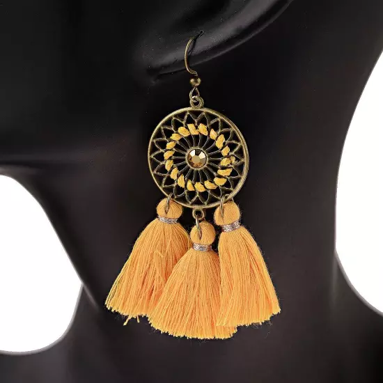 Fashion Women Bohemian Earrings Long Tassel Fringe Drop Dangle Ear Stud Jewelry