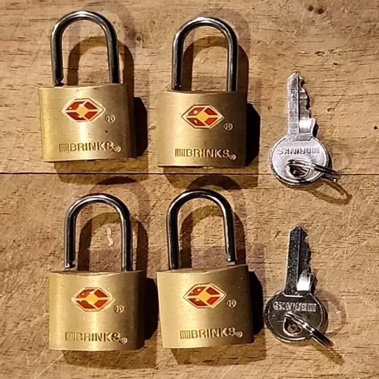 Brinks Mini Brass TSA Padlocks 4 Locks W/Keys