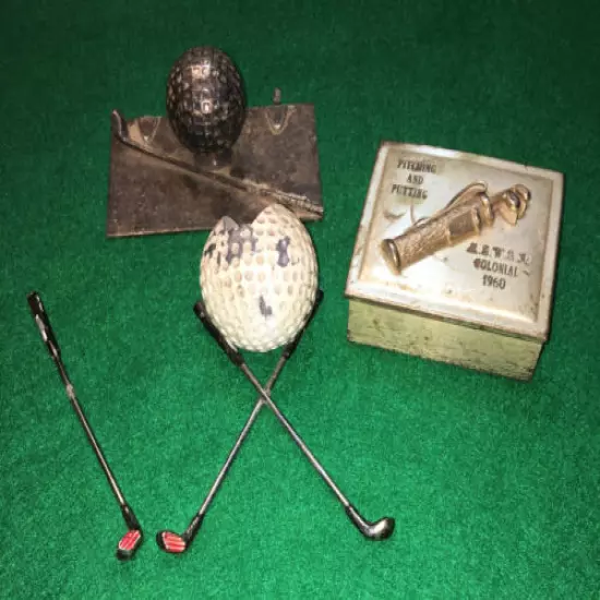 Vintage Square Mesh Golf Ball~Clubs Trophy Topper Pitching~Putting Case~Figural