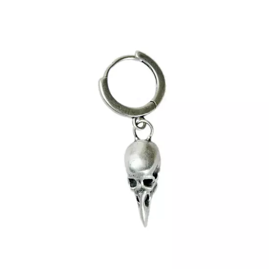 Bird Skull Dangle Hoop Mens Women 925 Sterling Silver Biker Drop Earring A4545