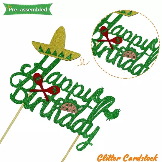 Cactus Cake Topper, Happy Birthday Cake Topper with Taco and Maracas, Fiesta ...